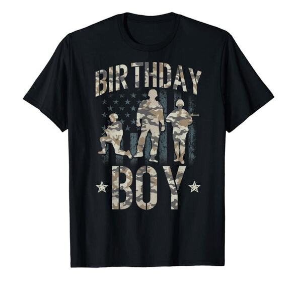 Men's Black Military Birthday Boy T shirt Large NWT - Picture 1 of 5